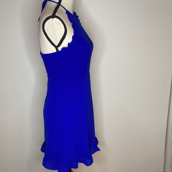 B Darlin Dress Blue Halter Ruffled Mini Dress - Picture 2 of 12